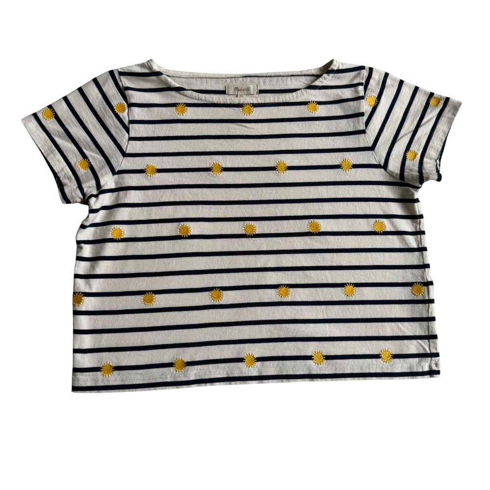 Madewell Sun Setlist Embroidered Striped Boxy Crop Tee Women's XS Cotton